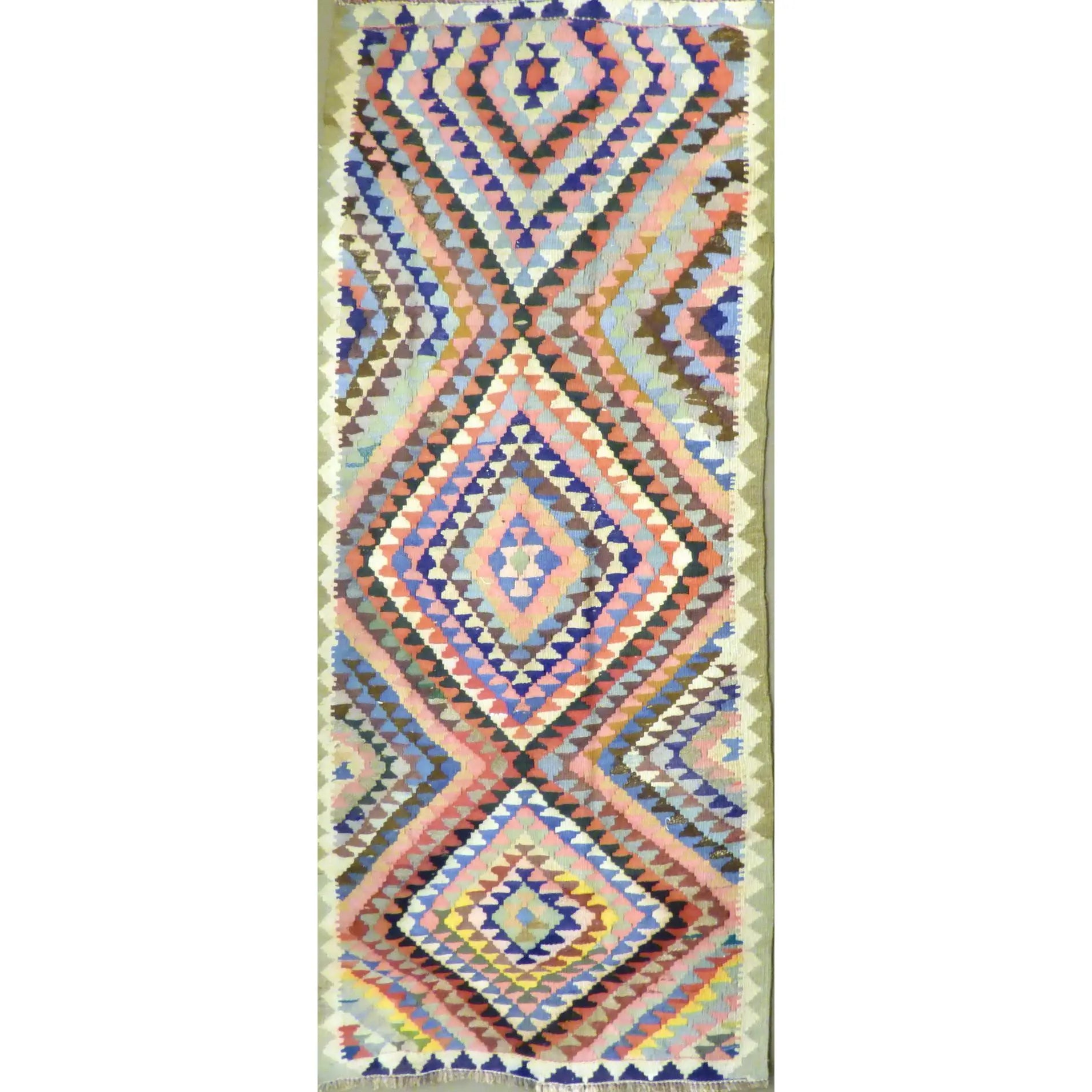 One Of The Kind Authentic Hand-Knotted Sanandaj Vintage Kilim 8'7" X 4'1"